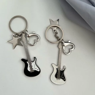 Y2K Vintage Sweet Cool Guitarra Pentagrama Estrela Pingente Porta-Chaves Millennium Casal De Bolsas Ornamento