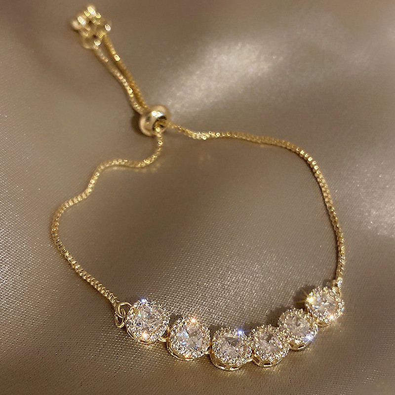 Pulseira Com Incrustações Diamantadas Coreana super Brilhante design Simples E Ajustável Hipoalergênica