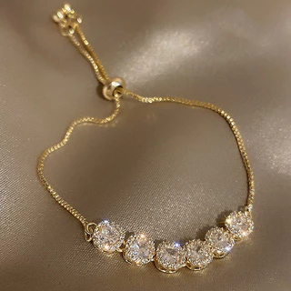 Pulseira Com Incrustações Diamantadas Coreana super Brilhante design Simples E Ajustável Hipoalergênica