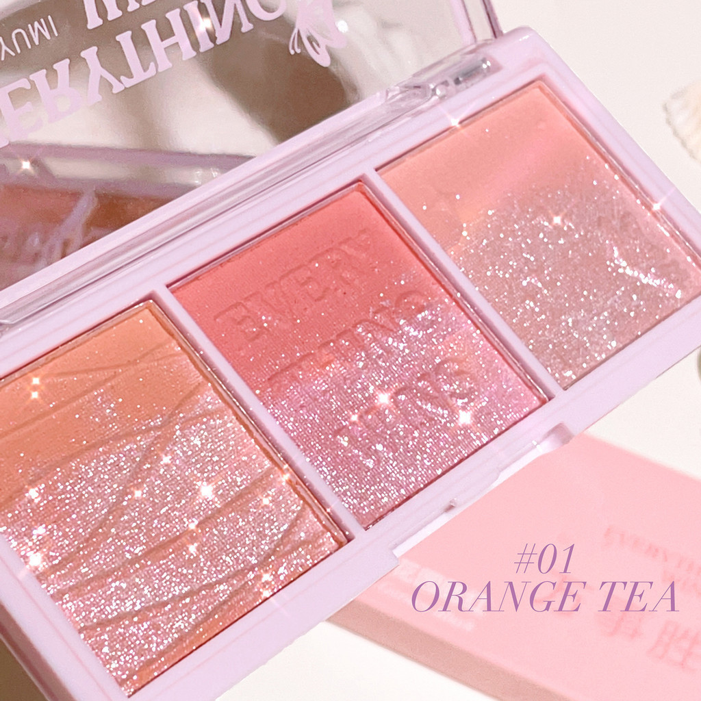 Secretland Tricolor Blush Sombra de Leite de Amêndoa Chá de Maquiagem Nua Rejuvenescimento Natural Longa Duração