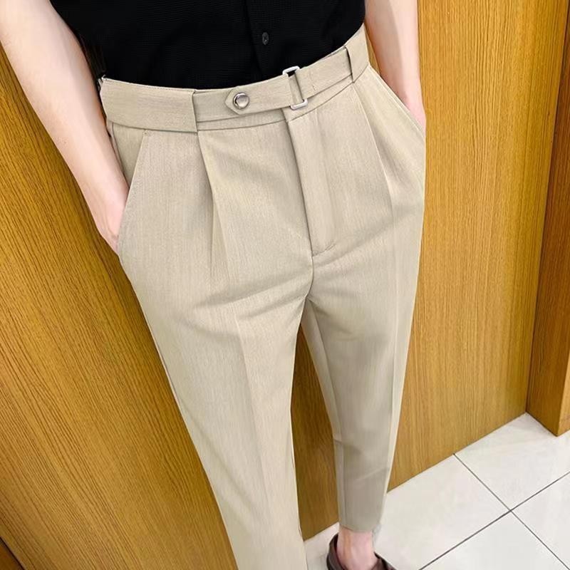 Calças T Slim-fit masculinas finas pés pequenos calças casuais não-ferro tornozelo comprimento negócios terno reto calças masculinas 7.29