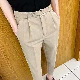 Calças T Slim-fit masculinas finas pés pequenos calças casuais não-ferro tornozelo comprimento negócios terno reto calças masculinas 7.29