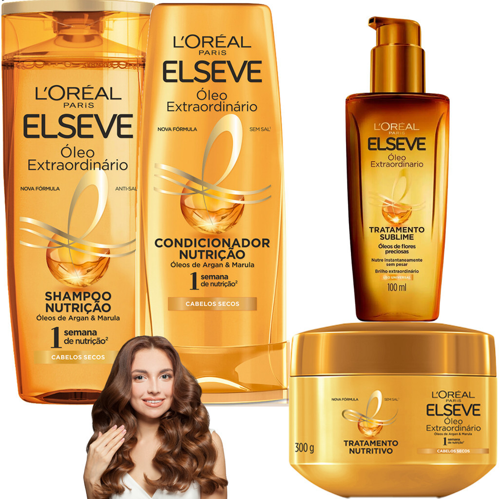 Kit Elseve Loreal Paris Óleo Extraordinário Elixir Gloss Antiporidade ...