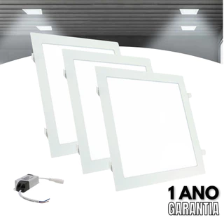 Kit 03 Luminária Painel Plafon Led 24W 25W Quadrado Embutir 6500K Branco Frio Bivolt 110/220V Alumínio 30x30 Teto Gesso Forro