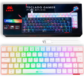 Teclado Mecânico Gamer Branco/Preto 60% Switch Blue com Led RGB KNUP - KP-TE100
