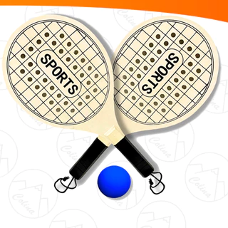 Kit Jogo Frescobol Beach Tennis Com 2 Raquetes de Madeira + Bolinha