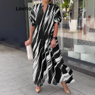 Lovito Vestido casual listrado colorblock para mulheres LNL77041