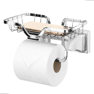 Porta Papel Higiênico Suporte Celular Parede Banheiro Lavabo S/ Furo Fita3m Luxo Cromado Arthi