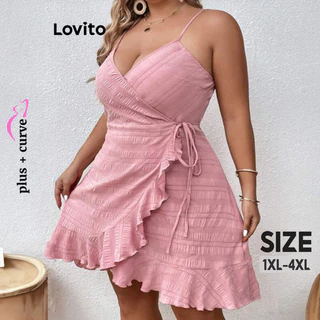 Lovito Vestido plus size elegante com bainha lisa e babados para mulheres LNL77122