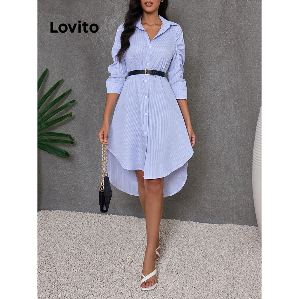 Lovito Vestido elegante listrado com botões para mulheres LBL16095