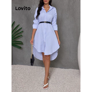 Lovito Vestido elegante listrado com botões para mulheres LBL16095
