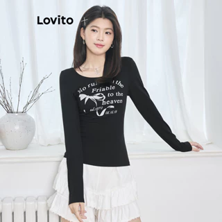 Lovito Camiseta casual lisa com laço para mulheres L102AD152