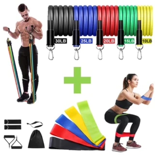 KIT Elásticos Extensores + 5 Mini Bands Fortes para Treino