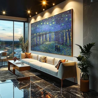 Quadro Decorativo 110x80cm Noite Estrelada Sobre o Ródano de Van Gogh Hall da Luxo Sala Quarto Casa Decoração De Parede Mdf Adesivo