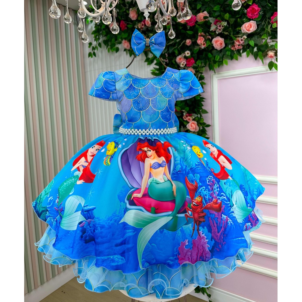 Vestido infantil Sereia FUNDO DO MAR A PEQUENA SEREIA ARIEL SEREIA ...