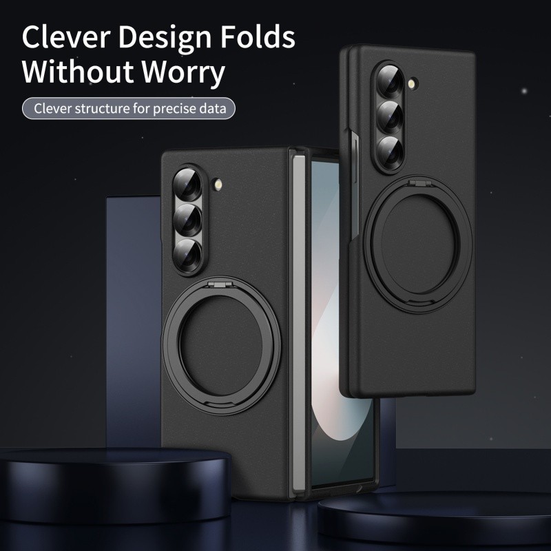 360 ° Rotating Metal Magnetic Bracket Tempered Glass Protector Phone Case para Samsung Z Fold 6 5 4 3 Carregamento sem fio Anti-Drop Hard Back Cover