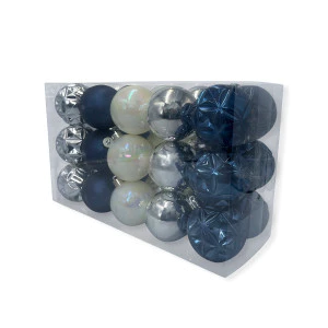 Kit 30 Bola Bolinhas De Enfeite Natal Decoração Natalino 6cm Azul