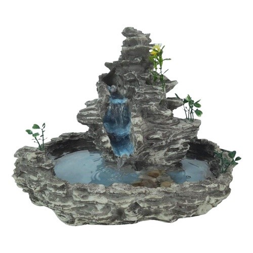 Fonte De Água Decorativa Pedra Cinza Cascata Resina 
