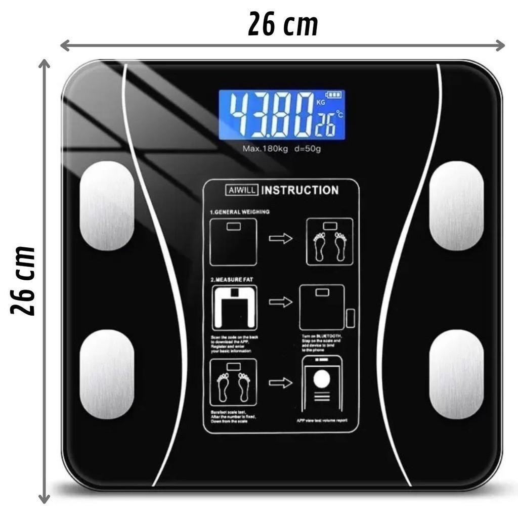 Balança Corporal Bioimpedância Profissional Bluetooth 180Kg Pilhas ...