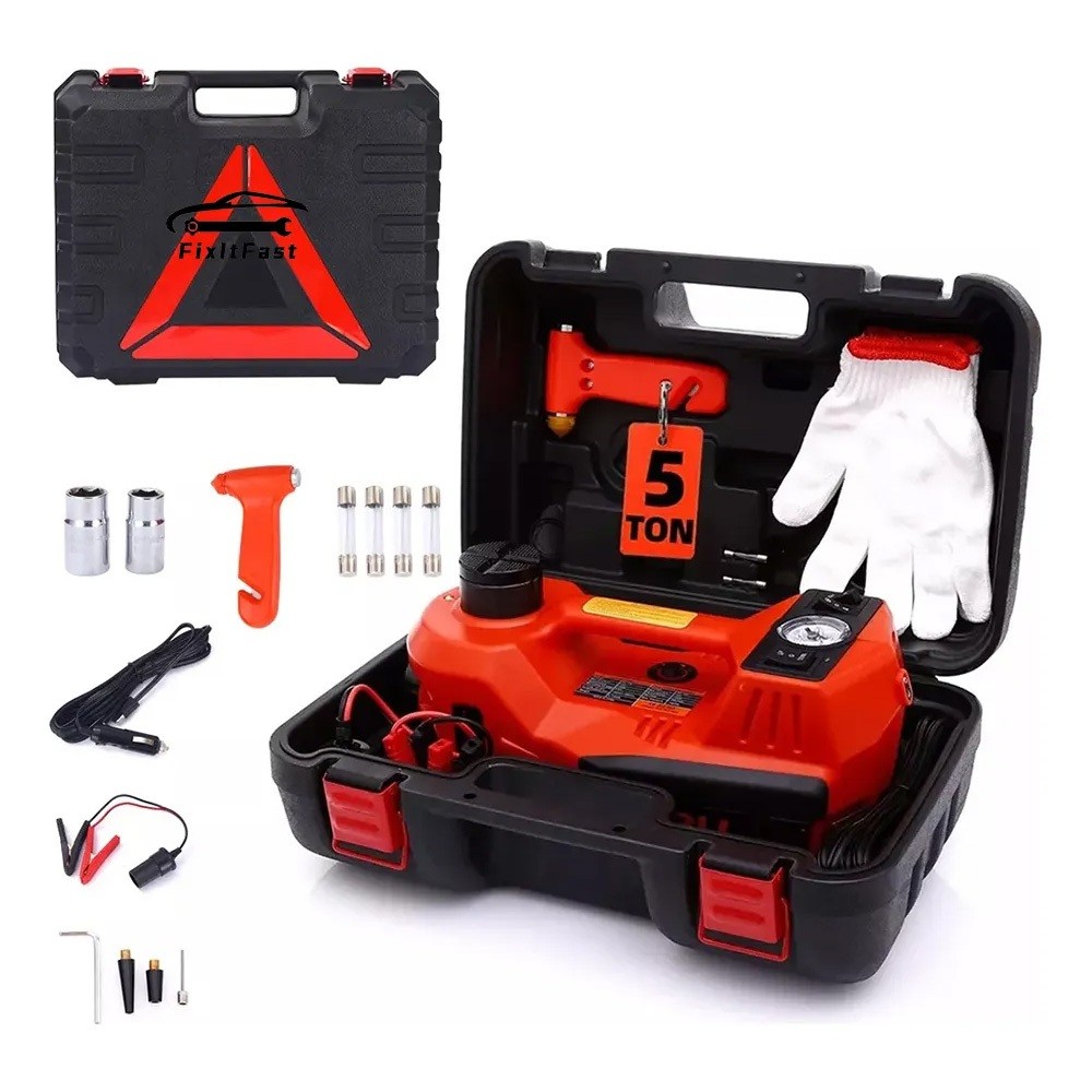 Macaco Hidráulico Elétrico Fixitfast 5t 12v E Bomba Inflável