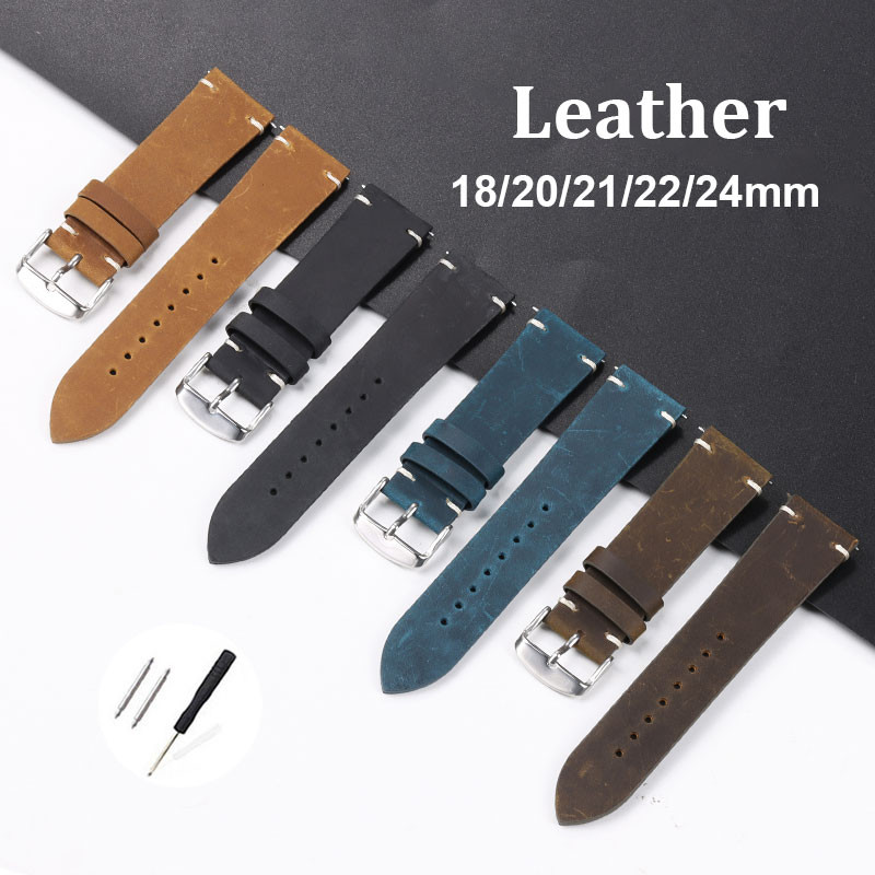 Pulseira De Relógio De Couro Genuíno Vintage Crazy Horse Leather Watch ...