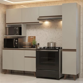 Armário de Cozinha Completa 240 cm Crema Nice Madesa 08 em Oferta na Shopee