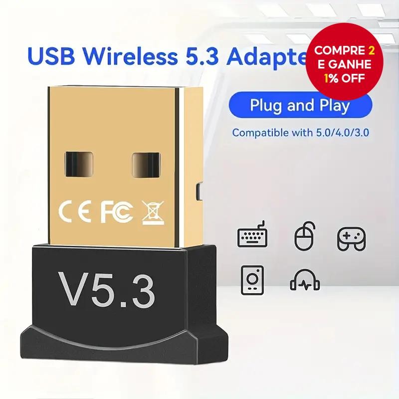 Adaptador Bluetooth Driver USB Alto-Falante Transmissor Sem Fio BT5.3 ...