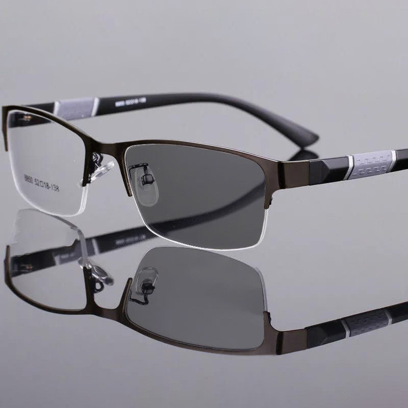 Óculos Fotocrômicos Para Homens De Negócios Com Graduados 0-400 Myopia Fashion Half Frame Glasses