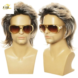Peruca KLAOSD Homem Cosplay Perucas Hippie 70s 80s De Alta Qualidade Para Clubes Noturnos Fibra Resistente Ao Calor Acessórios Sintéticos De Halloween Natural Retro