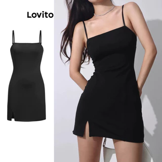 Lovito Vestido elegante liso dividido para mulheres L91ED394