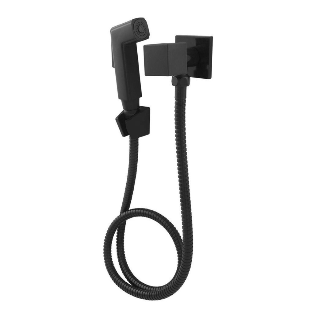 Ducha Higienica Em Metal Completa Luxo Quadrado Cor Preto Fosco
