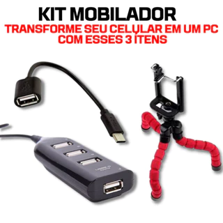 Mobilador Hub 4 Portas Usb 2.0 Ultra Rápido + Cabo Otg Usb-c Ou Micro Usb + Tripé Suporte Flexível Premium em Oferta na Shopee