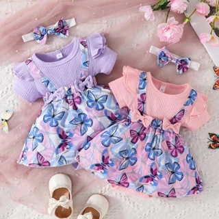 Vestido Curto Roxo com Borboleta Fofa para Crianças Estilo Coreano e Menina Formal