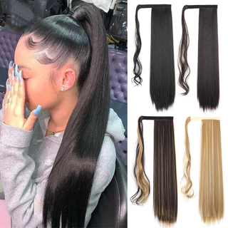 Peruca De 22 Polegadas De Comprimento Liso Com Rabo De Cavalo Em Torno Do Grampo De Estilo Extensões De Cabelo Feminino