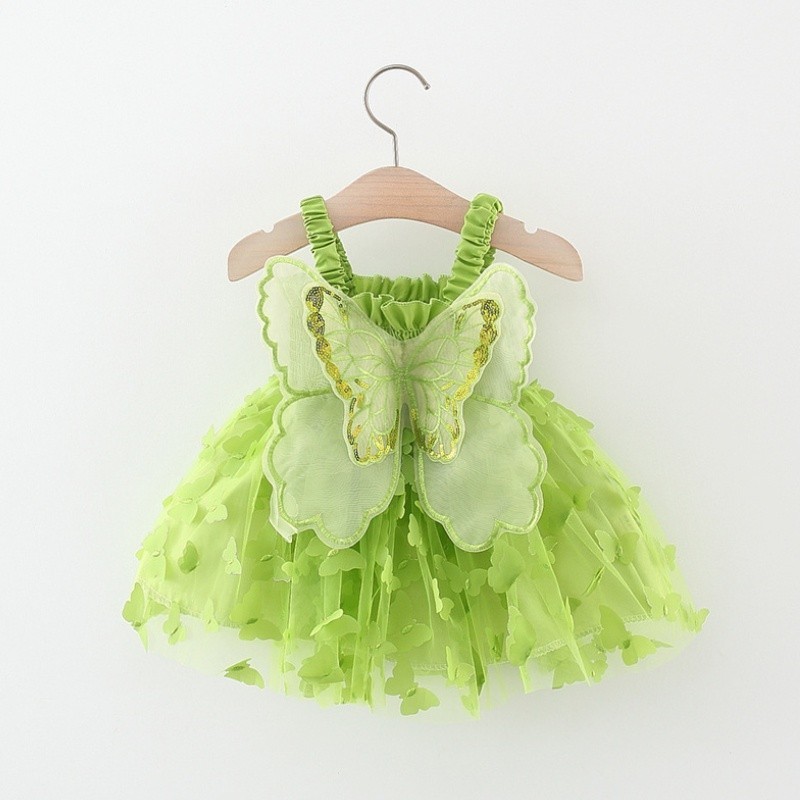 Vestido De Anjo Infantil Girl Baby Summer Suspensded Wings Princess Lantejoulas Sólidas