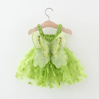 Vestido De Anjo Infantil Girl Baby Summer Suspensded Wings Princess Lantejoulas Sólidas