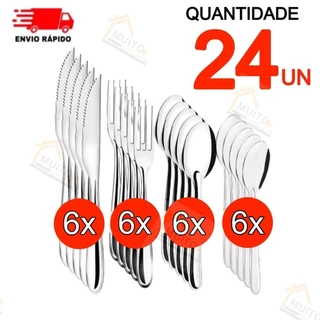 Kit Jogo de Talheres 24/12 peças Aço Inox Facas Garfos Colheres de Mesa e Colheres de Sobremesa Casa Restaurante