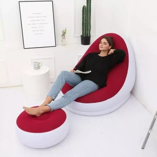 Conjunto Poltrona e Puff Inflável Ultra Lounge Portátil Descanso Preguiçoso Sofá Poltrona