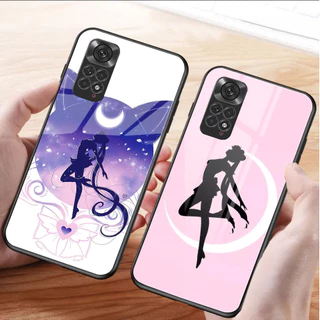 Capa de telefone de vidro temperado para Xiaomi Redmi Note 8 9 10 4G 11 Pro Plus 12 5G 13 Sailor Moon