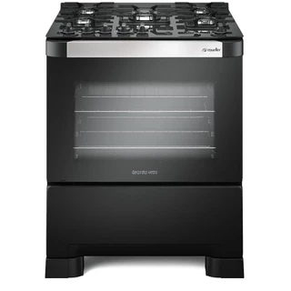 Fogão Mueller 5 bocas Decorato Vetro preto fosco com mesa de vidro e Timer digital