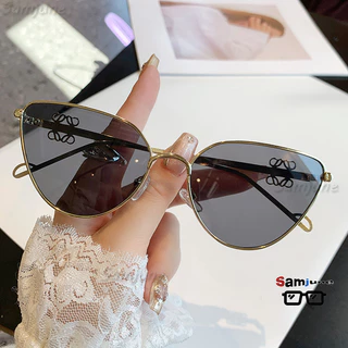 Moda Olho De Gato Óculos De Sol Feminino Marca De Luxo Preto Retro Na Armação De Metal Oval UV400