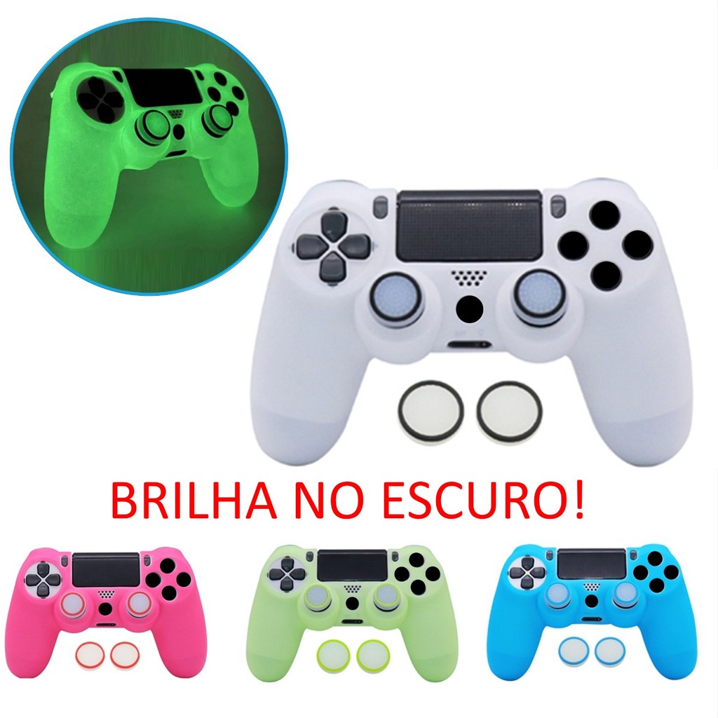 Capa Protetora Silicone Premium Controle Ps4 Brilha Escuro + Par Grips