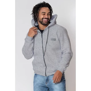 Blusa Masculina Moletom Capuz Polo Wear Cinza Médio