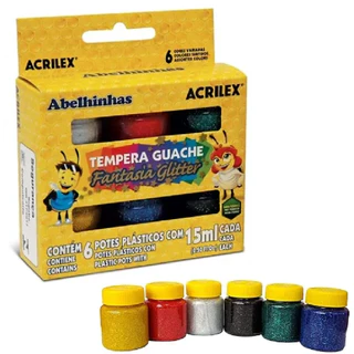 Estojo Tinta Tempera Guache GLITTER Acrilex - 6 cores 15 ml