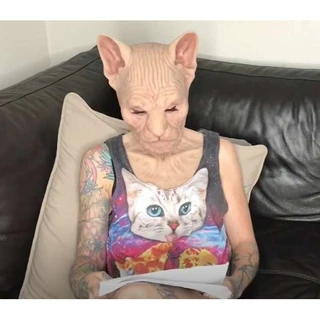 Gato sem pêlos Máscara de animal Headset Halloween Terror cara de gato lady alienígena adereços personagem de baile de máscaras