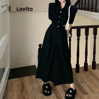 Lovito Vestido casual simples com botões para mulheres LNE67579
