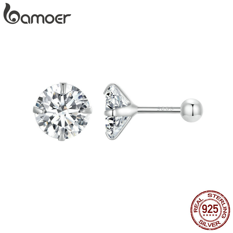 Bamoer 925 Sterling Sliver Studs Brincos Simples E Elegantes Zircão Brilhante Joias Presentes Para Mulheres