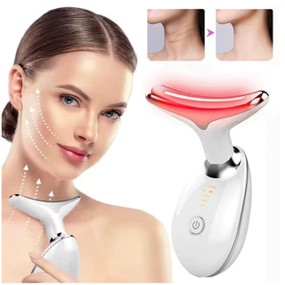 Massageador De Pescoço e Rosto LED Vibração Fototerapia Para Rejuvenescer Firmeza Anti-Rugas em Oferta na Shopee