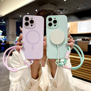 Capa De Telefone Magnética De Silicone Líquido Com Corda Suspensa Adequada Para IPhone 12 13 14 15 16 Pro Max Proteção A