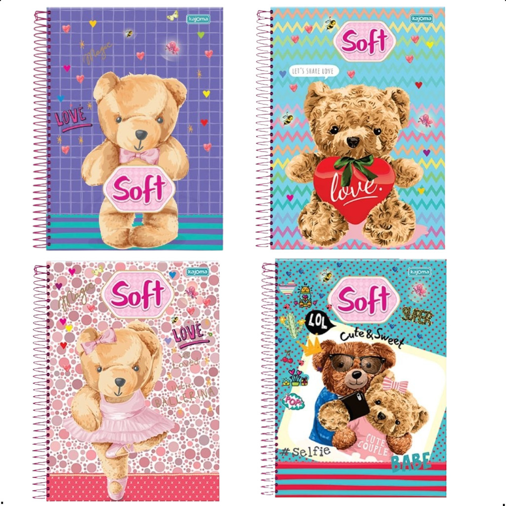 Caderno Soft Ursinhos 1 Matéria 96 Folhas Escolar Universitário Capa ...